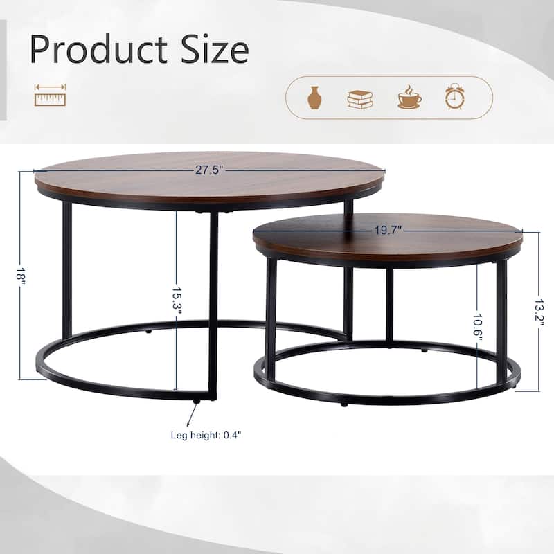 Nesting Coffee Tables, Round Nesting Tables Set of 2, End Tables for Living Room, Circle Coffee Tables, Side Tables