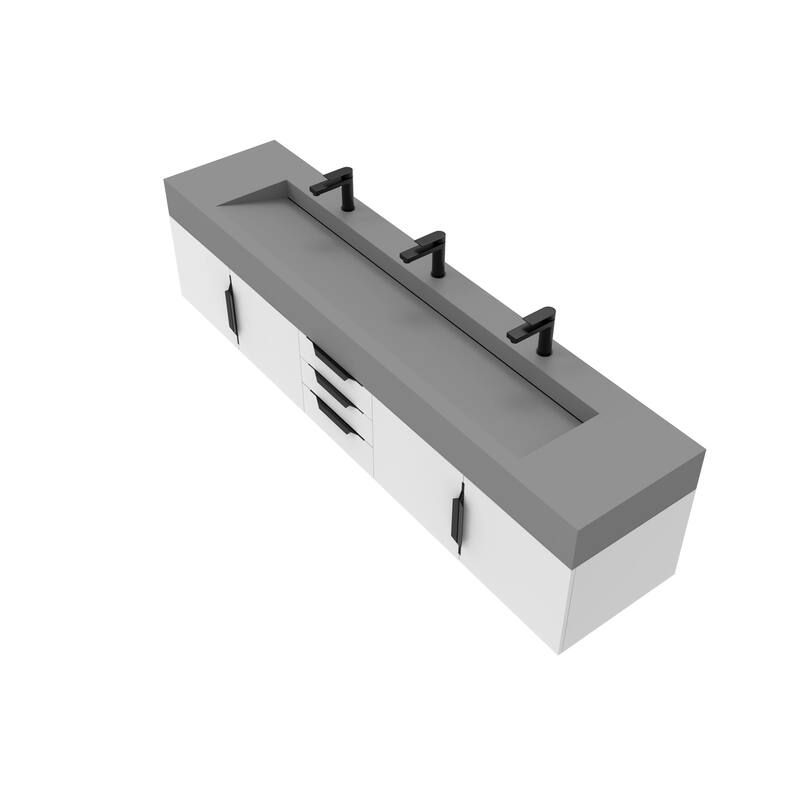 Nile 84" Wall Mounted Bathroom Vanity Set gr/ Gray Top