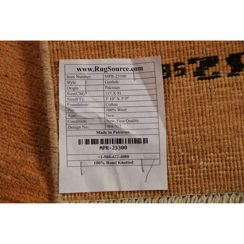 Orange Gabbeh Oriental Rug Hand-Knotted Wool Carpet - 3'0" x 3'10"