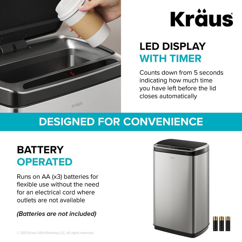 KRAUS GarbagePro Touchless Motion Sensor Stainless Steel Trash Can