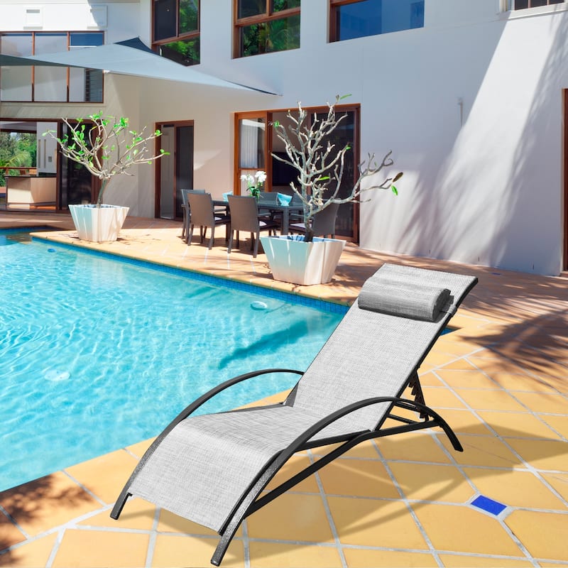 EROMMY 2-Pcs Outdoor Recliner Lounge Chair, Adjustable Patio Chair, Grey - 59.8'' * 22.8''