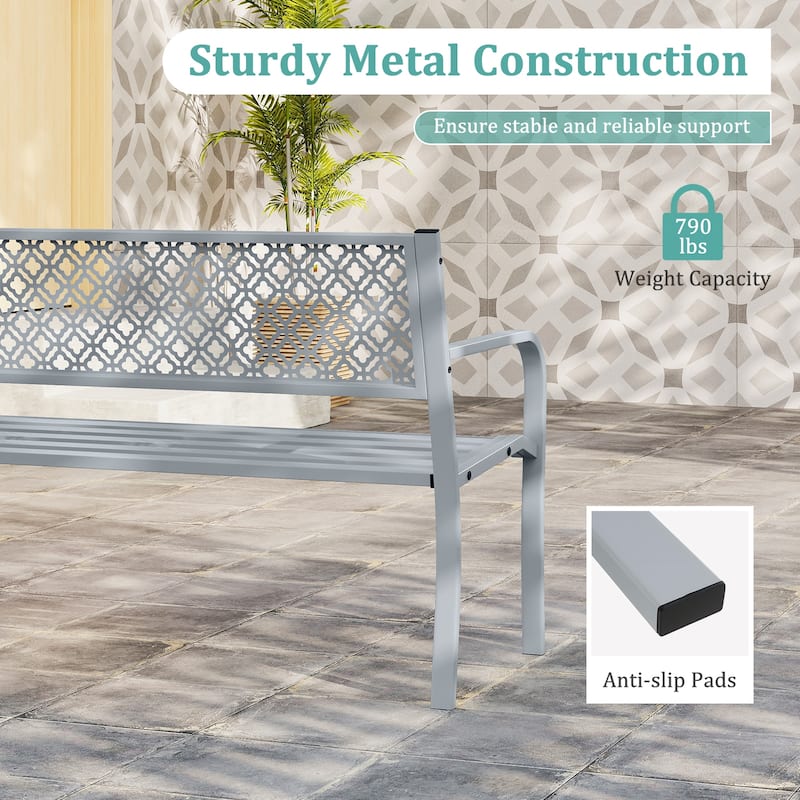 Metal Garden Bench with Lattice Backrest and 790 lbs. Weight Capacity - 50" L x 23" W x 32" H