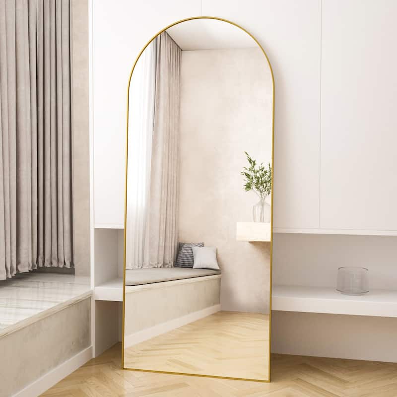 Arched Full Length Floor Mirror Full Body Standing Mirror Wall Decor - 71"x30" - Gold