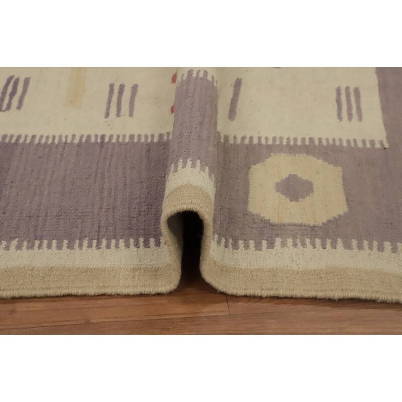 Hand Woven Oriental 100% Wool Carpet Southwestern Tribal Beige & Ivories Kilim Area Rug - 7' 10'' X 4' 10''
