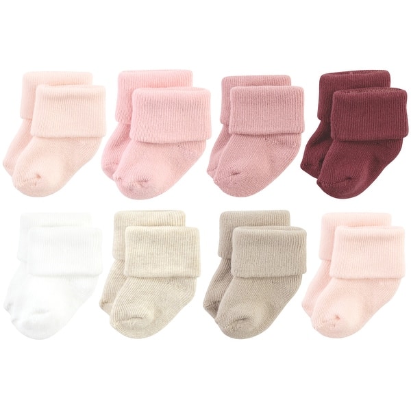 slide 1 of 1, Hudson Baby Infant Girl Cotton Rich Newborn and Terry Socks, Solid Pink Neutral Solid Pink Neutral - 6-12 Months