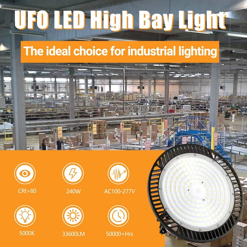 Ultra-Bright 240W UFO High Bay Light 11.6 Inch Dimmable Industrial Lighting For Warehouse, Workshop, Garage - 1-Pack