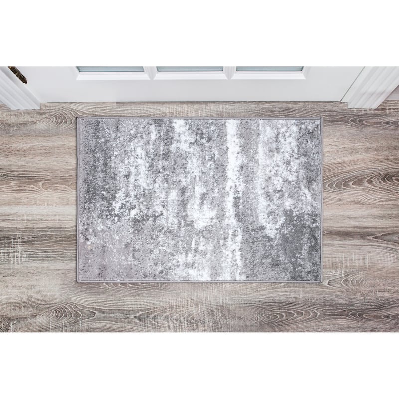 World Rug Gallery Distressed Abstract Watercolor Area Rug - 2'x3' - Gray