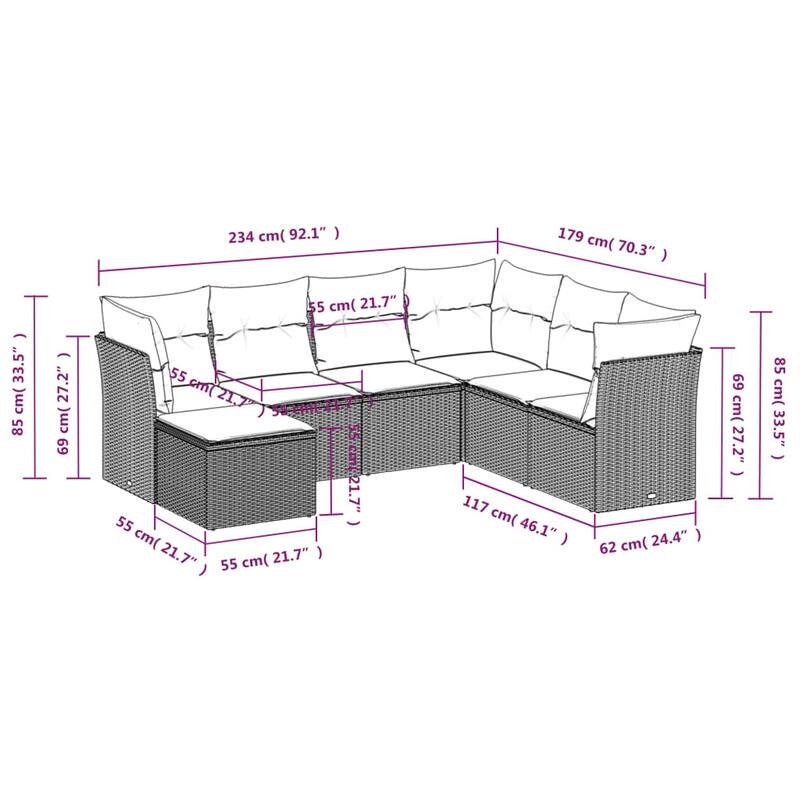vidaXL Garden Sofa Set Black, Cream White - 21.7 x 21.7 x 14.6