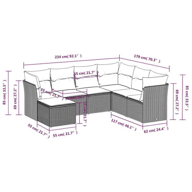 vidaXL Garden Sofa Set Grey PE Rattan Large Modular Garden Sofa Set - 21.7 x 21.7 x 14.6