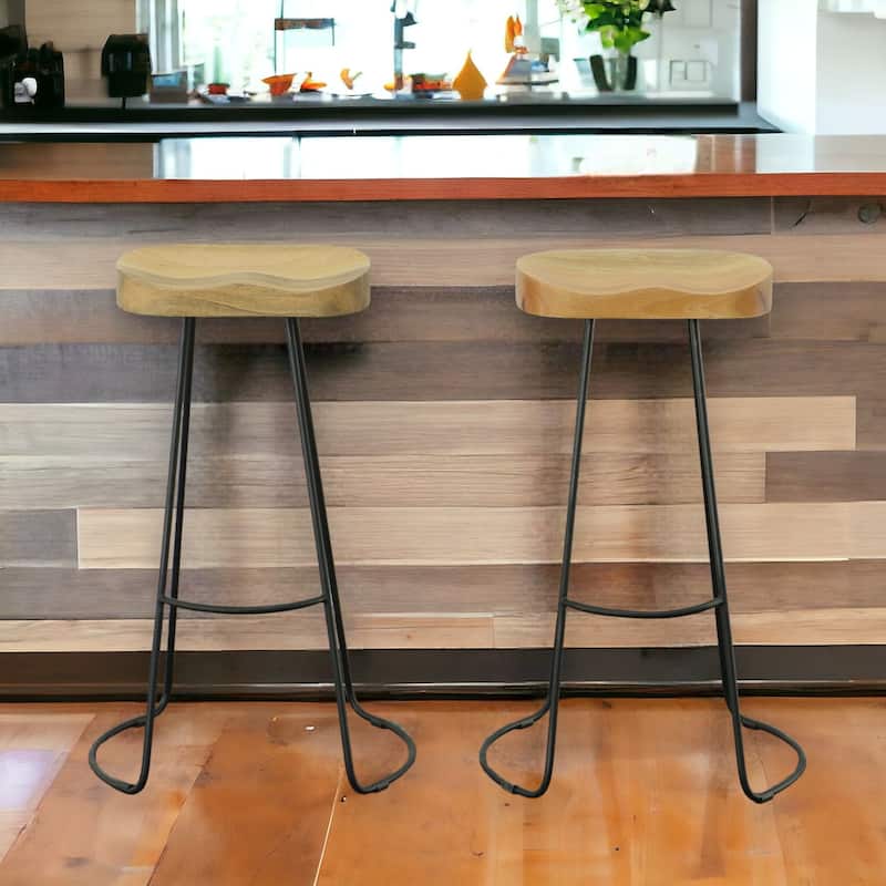 HomeRoots Set of Two 31" Natural And Black Steel Backless Bar Height Bar Chairs - Bar Height - Set of 2 - Natural