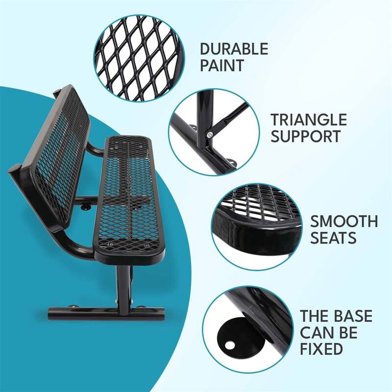 4 ft. Outdoor Steel Bench with Backrest in Black