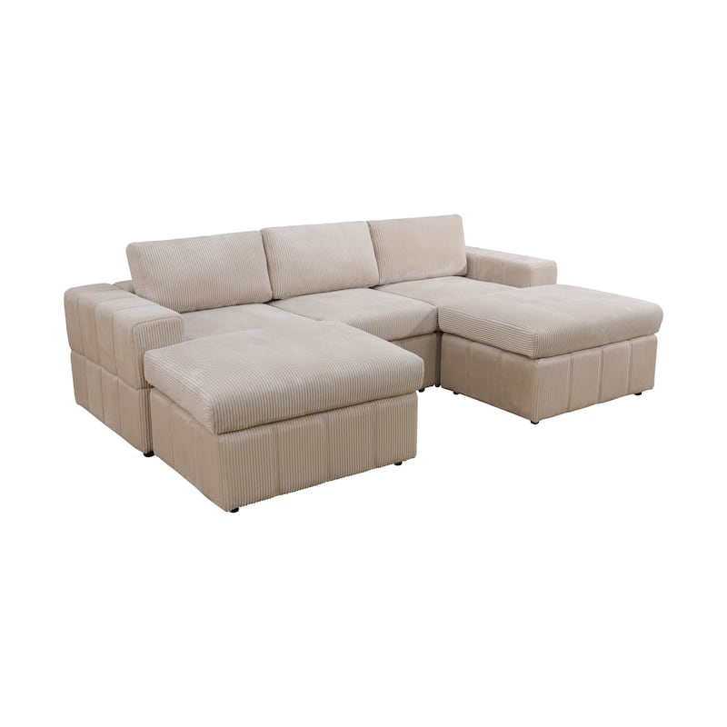 104'' Modern 5 Seaters Corduroy Sectional Sofa with 2 Ottomans, U-Shaped Modular Couch