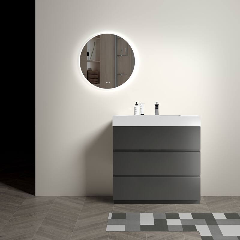 36" Bathroom Vanity with Sink, Large Storage Freestanding Bathroom Vanity, One-Piece White Sink Basin without Drain and Faucet