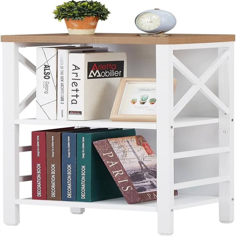 Industrial 3 Tier Bookshelf Narrow Bookcase with Rustic Wood and Metal - 15.7"D x 11.8"W x 27.6"H - White