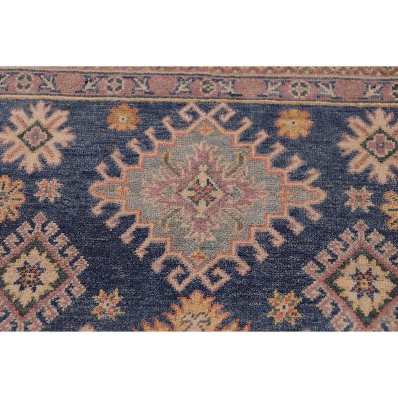 Bohemian Kazak Conrad Light Blue/Beige Wool Rug - 4'0'' x 6'1''