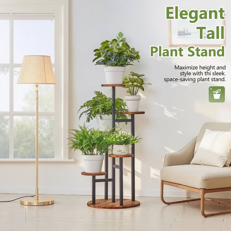 VECELO 5-Tier Metal Plant Stand Heavy Duty Indoor Outdoor Flower Stand with Waterproof MDF Shelves Multi-Level Display Stand