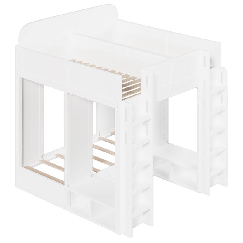 Roomfitters Triple Bunk Bed with Twin, Twin and Twin XL Beds, Storage Shelves and Hooks