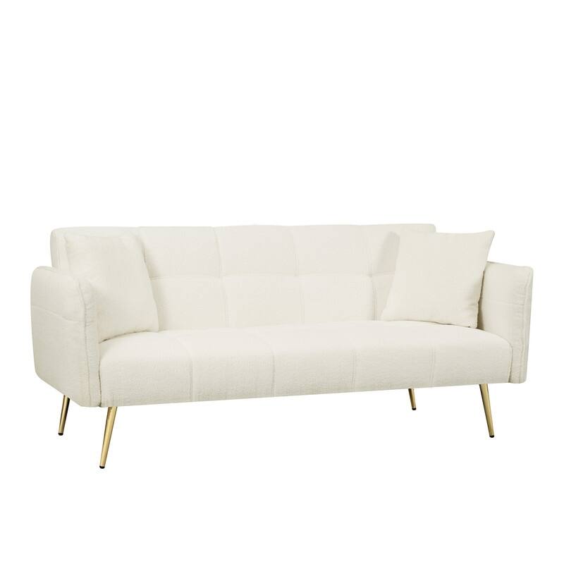 70" Modern Pullout Sofa Bed with Foldable Armrests, Two Throw Pillows