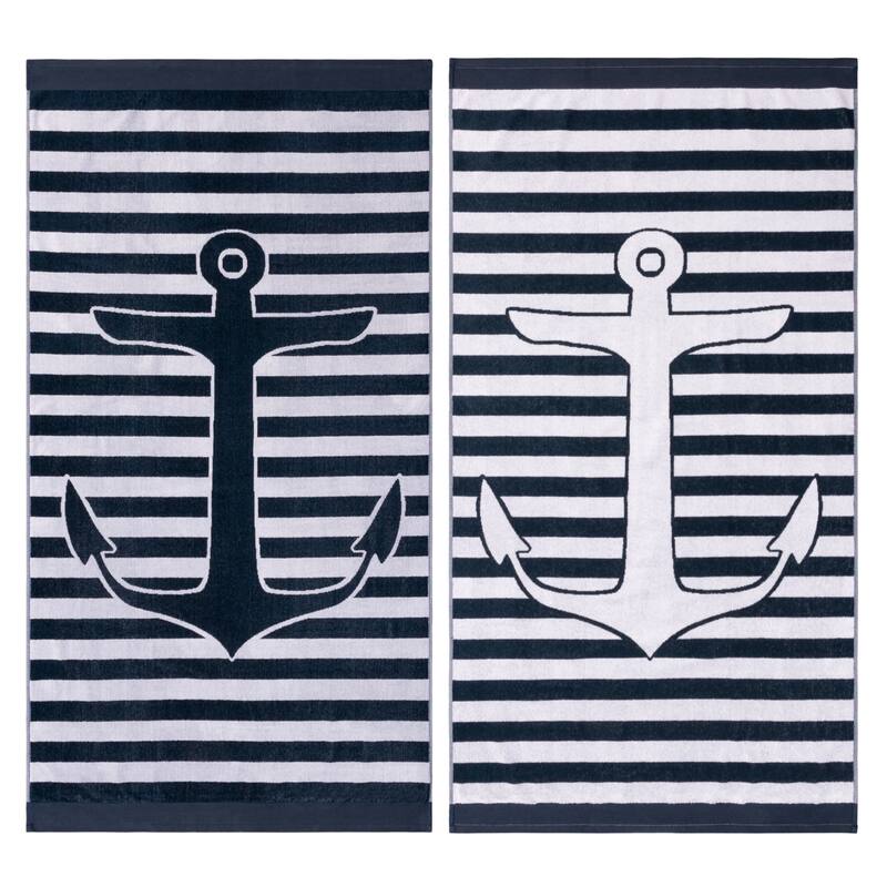 Yacht Club Cotton Oversized Soft 2-Piece Beach Towel Set by Superior