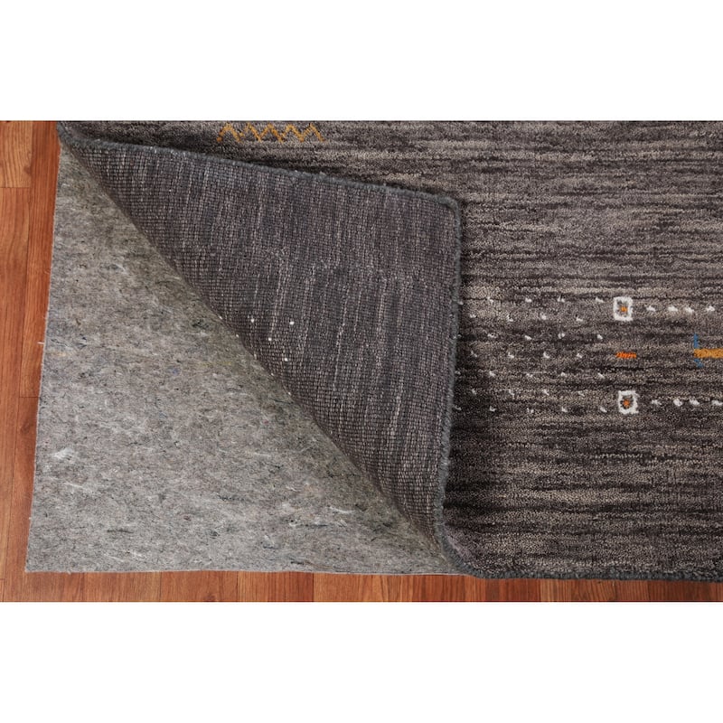 Hand Knotted Oriental 100% Wool Carpet Tribal Stripe Greys & Charcoal Gabbeh Area Rug - 7' 11'' X 5' 7''