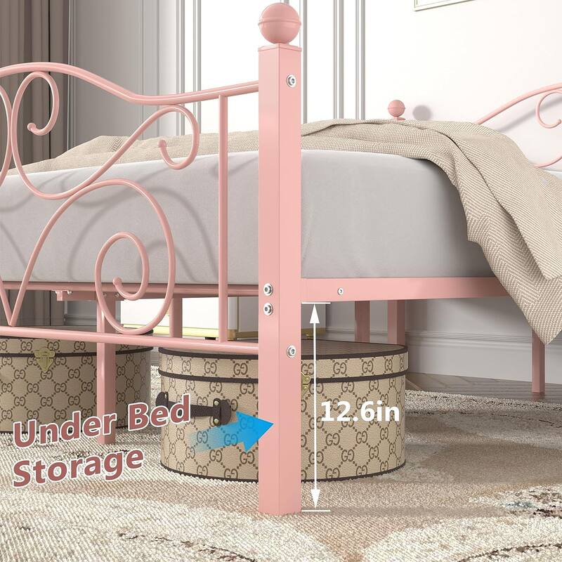 Javlergo Metal Bed Frame with Arched Headboard and Footboard, Heavy Duty Steel Slat Support, No Box Spring Needed