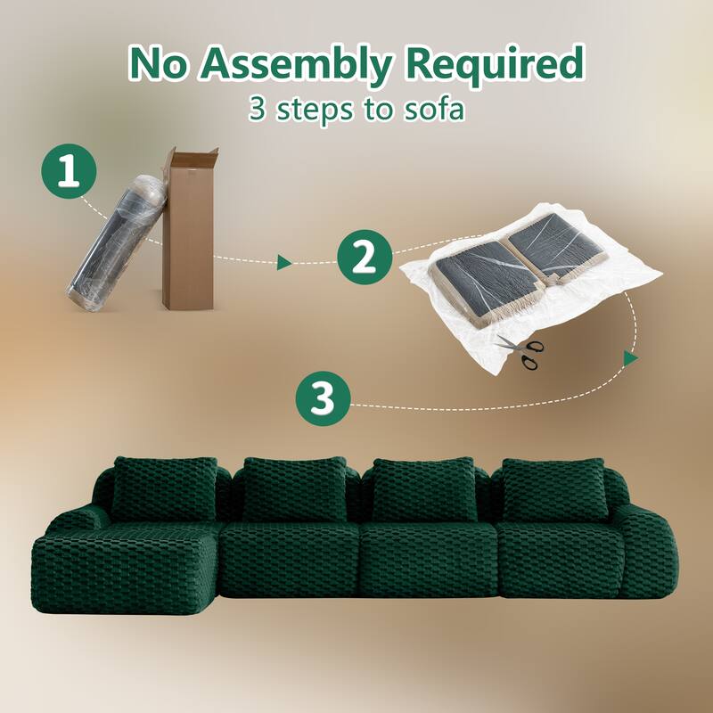 Roomfitters 114 Inch Modular Sectional Sofa, Oversized Flannelette 3-Seater, Green