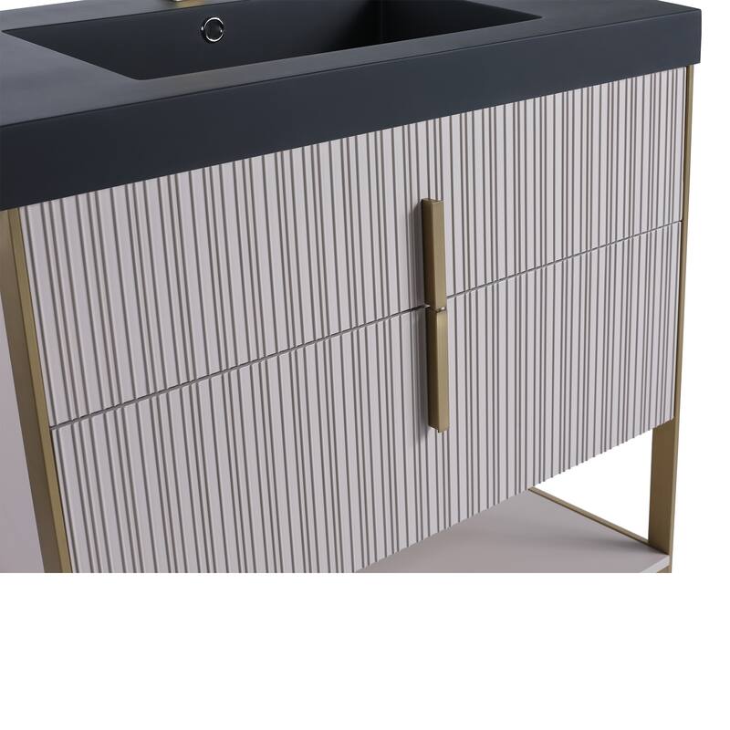 Fine Fixtures Serenity Modern Bathroom Vanity with Black Gel Acrylic Top