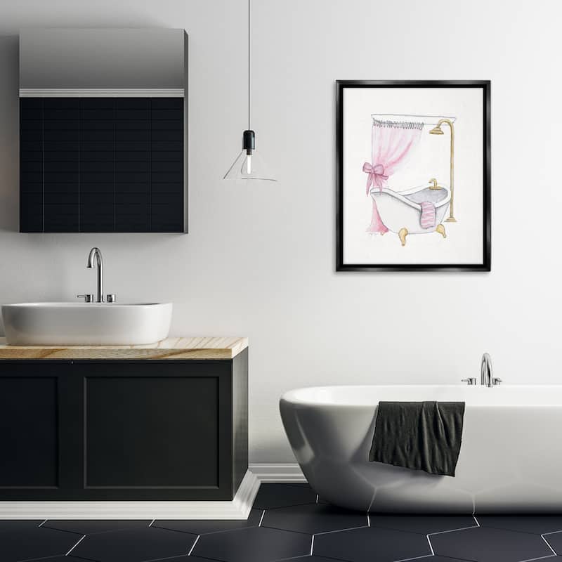 Stupell Simple Glam Bathroom Tub Framed Floater Canvas Wall Art Design By Janet Tava
