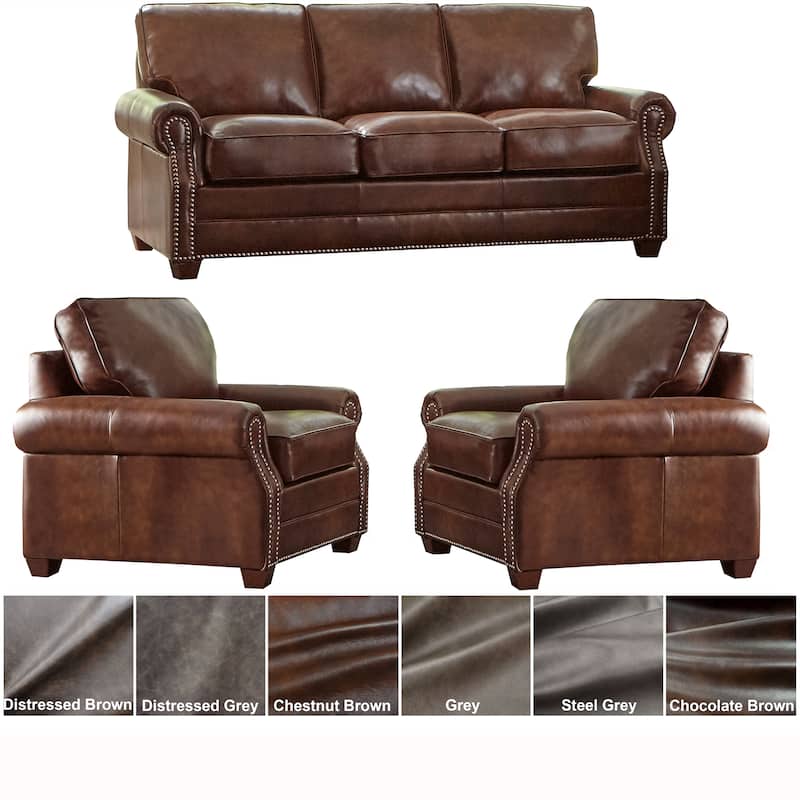 Made in USA Revo Top Grain Leather Sofa Bed and Two Chairs Set