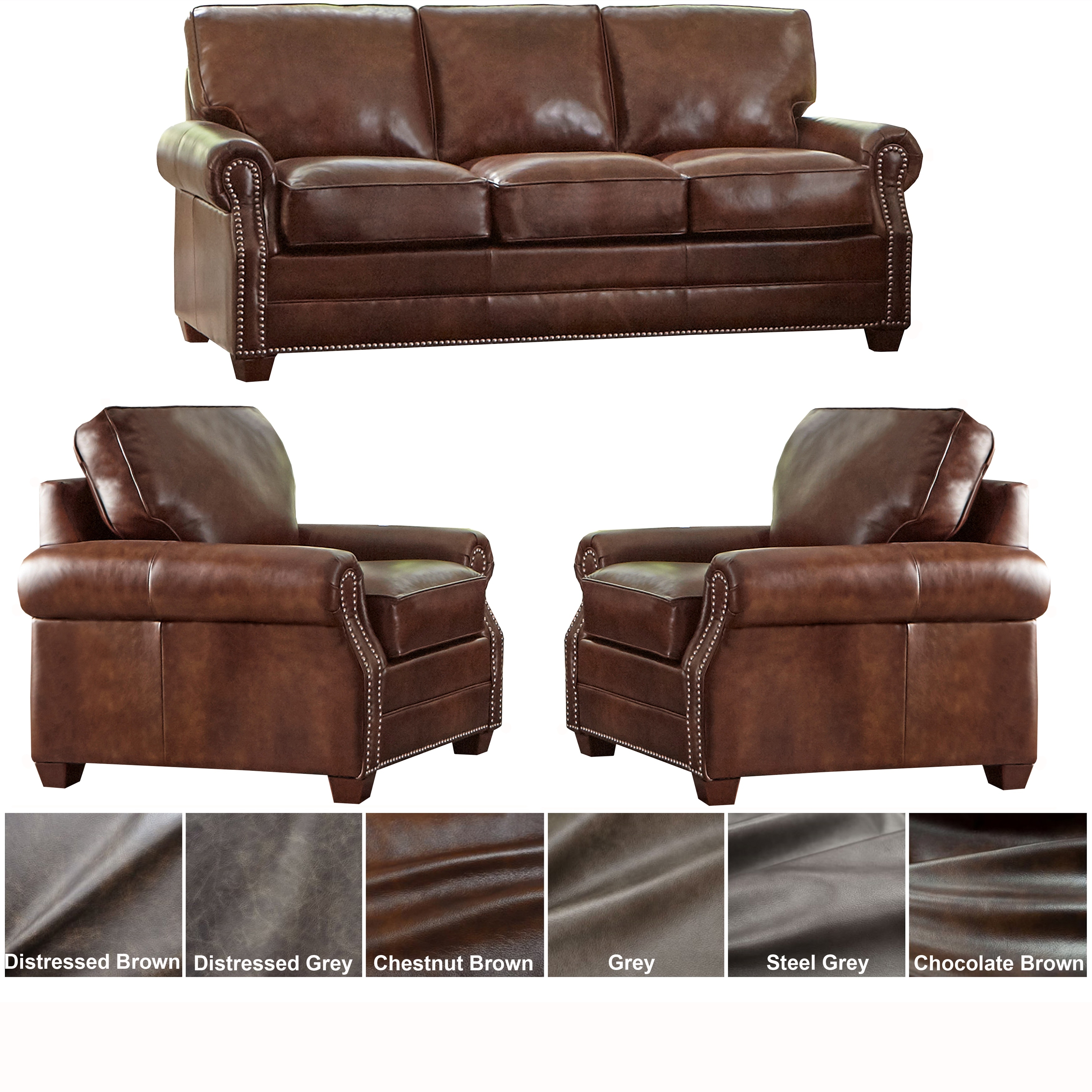 Made in USA Revo Top Grain Leather Sofa Bed and Two Chairs Set