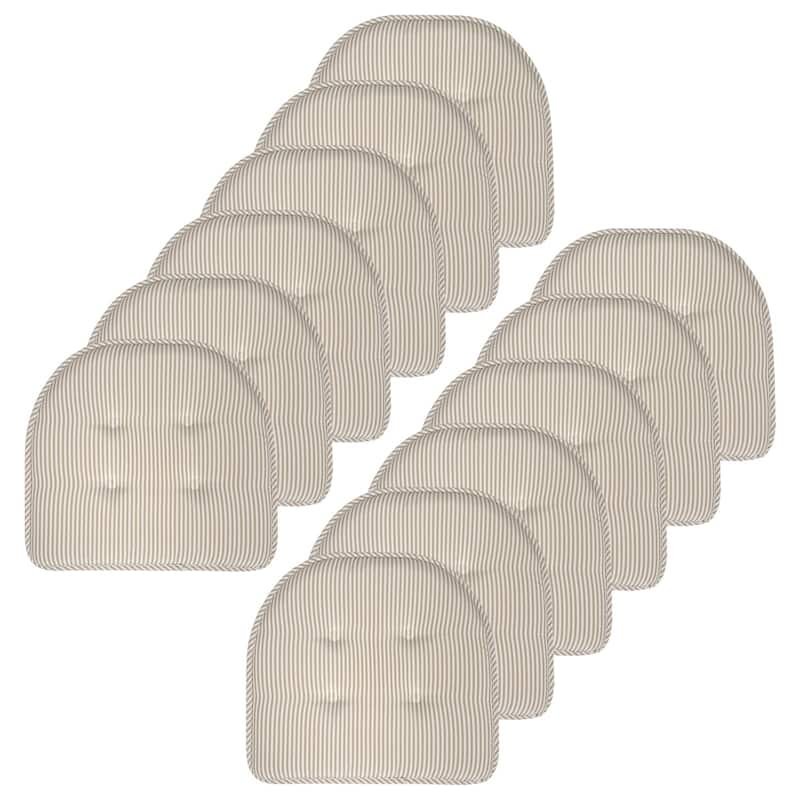 Sweet Home Collection Pinstripe U-Shaped Memory Foam Chair Cushions 17" x 16" - Set of 12 - Taupe
