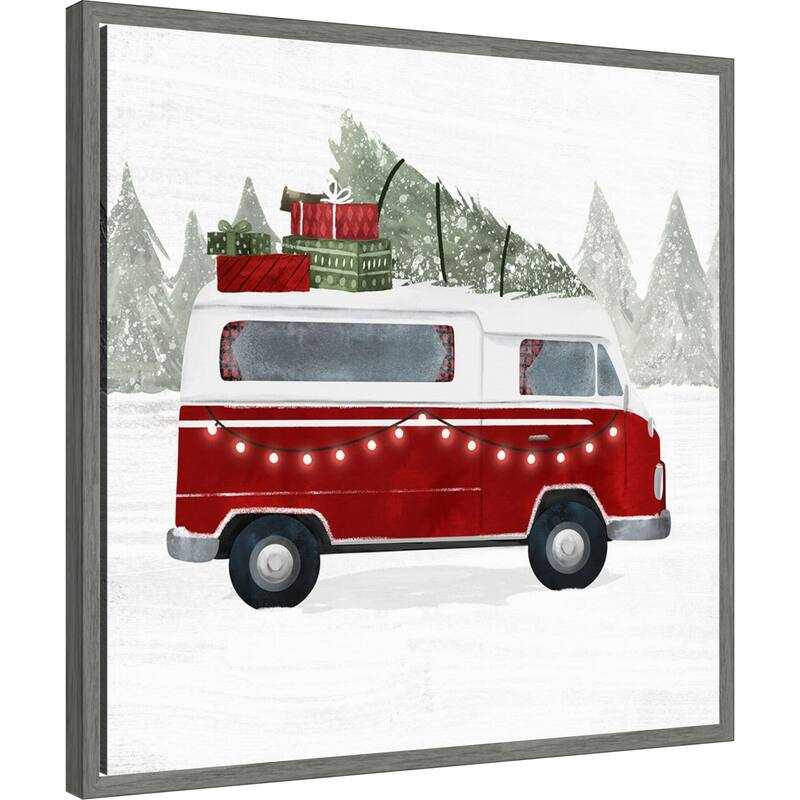 Yuletide Camper IV by Victoria Barnes (22 x 22 in.), Framed Canvas Wall Art Print - Sylvie Greywash