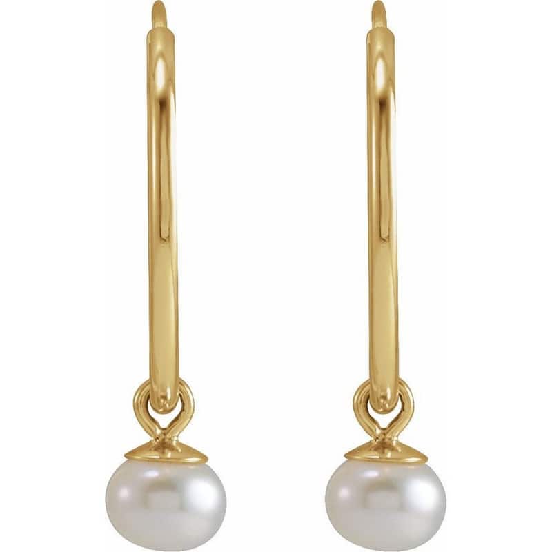 Curata 14k Yellow Gold White Cultured Pearl Dangle 15mm Endless Hoop Earrings