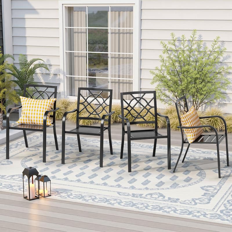 Outdoor Patio Stackable Dining Chairs with Armrest Set of 4 or Set of 6 - 4-Piece
