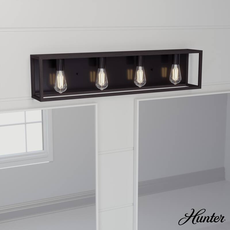 Hunter Squire Manor 4-Light Vanity Wall Light - Modern Farmhouse, Transitional - Damp Rated!