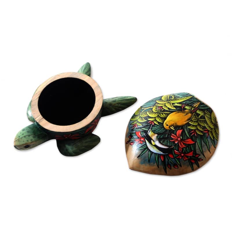 Novica Handmade Forest Turtle Hand-Painted Wood Jewelry Box