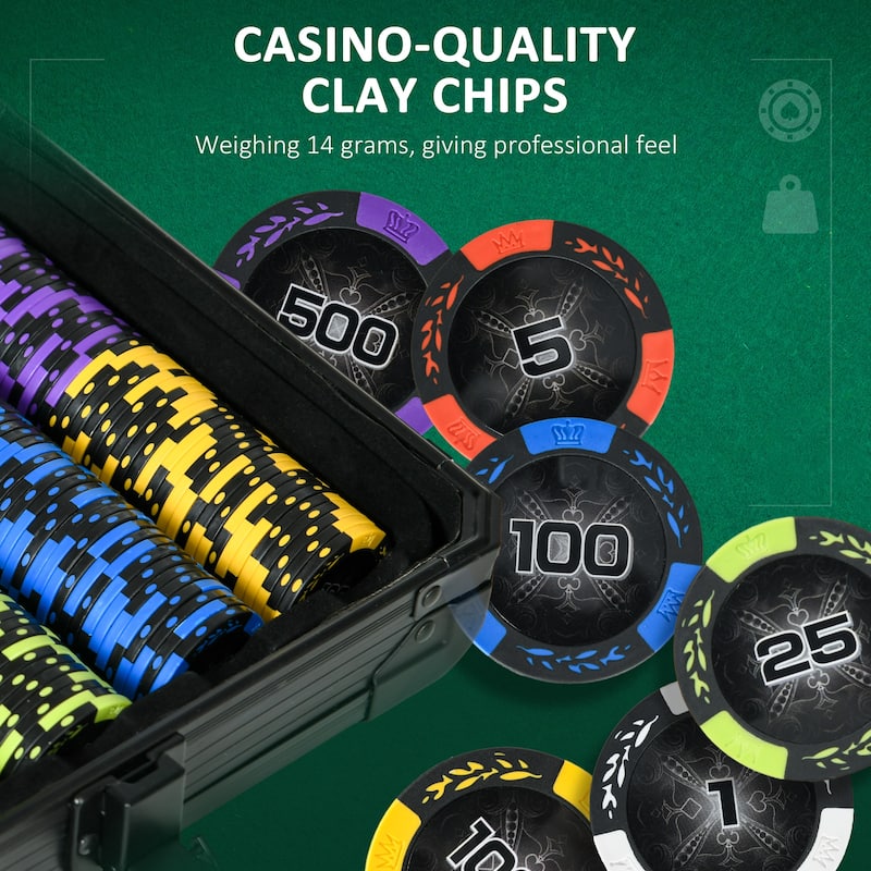 Soozier Poker Chip Set with 6 Denominations, 500 Chips, 14 Gram Clay, Casino Poker Chips with Aluminum Case