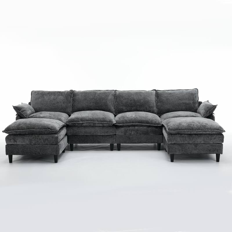 Oversized U Shaped Sectional Couch, Comfy Cloud Modular Sectional Sofa with 2 Ottoman Deep Seat Chenille Modern Cloud Sofa