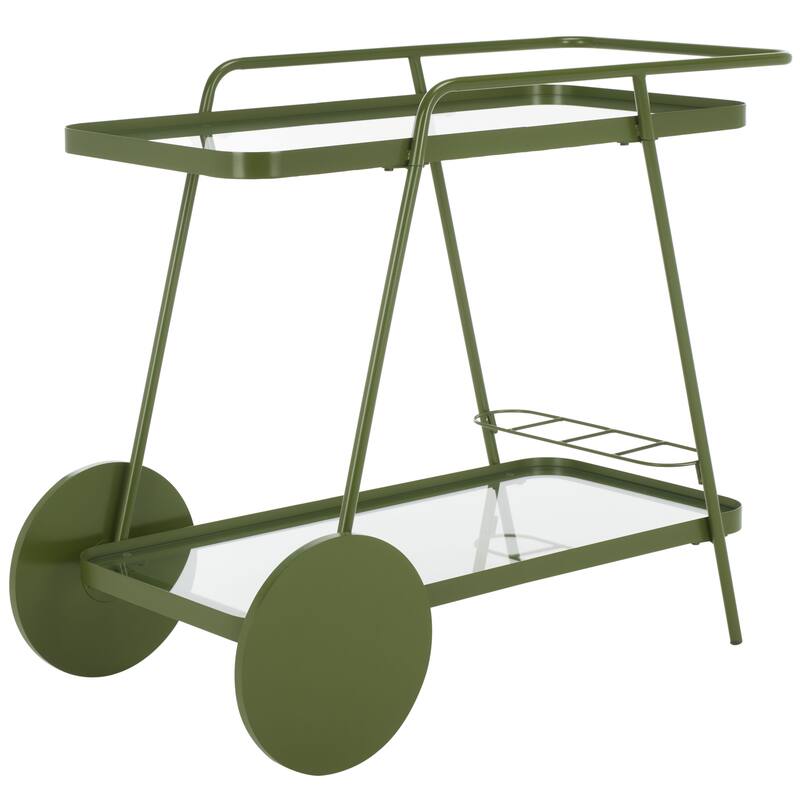 SAFAVIEH Home Zunia Glass Bar Cart with Wheels - 36Wx19Dx30H