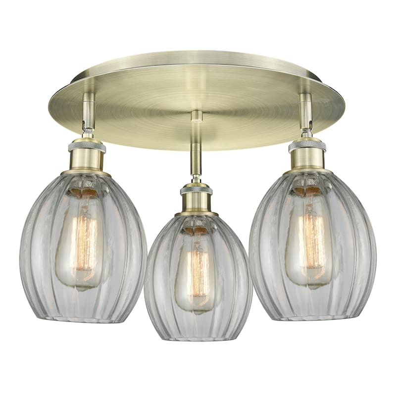 Innovations Lighting Eaton - 3 Light Flush Mount - Antique Brass/Clear