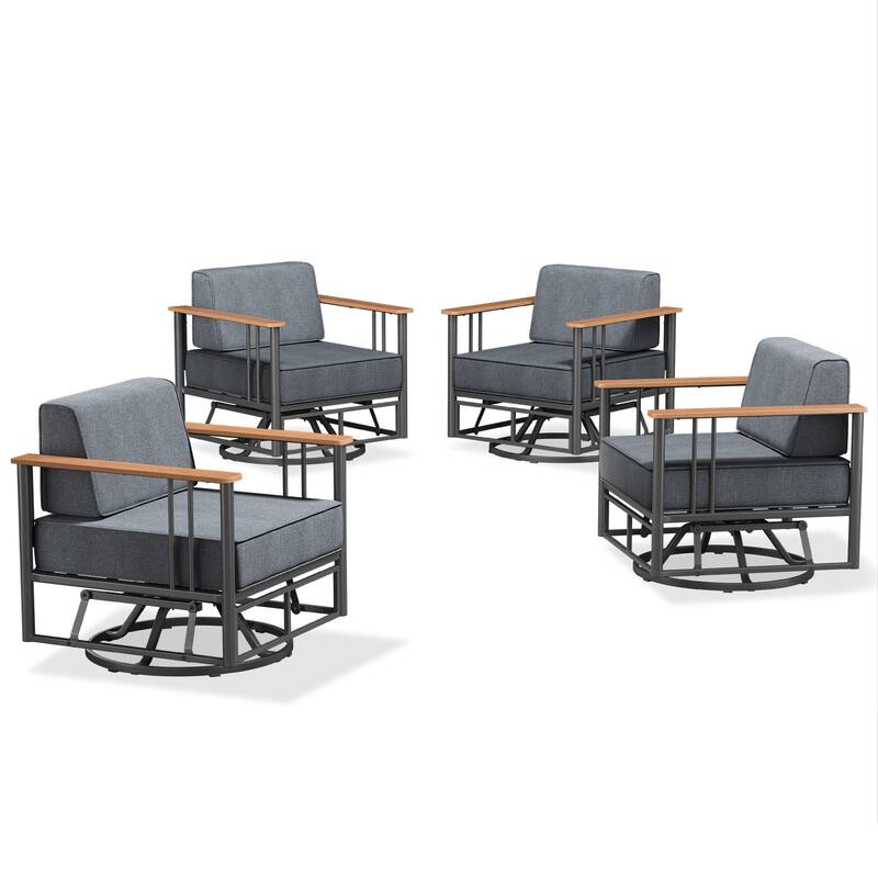 Puffin Black Metal Frame Outdoor Swivel Gliding Chairs with 6-Inch Thick Dark Gray Olefin Cushions (2-Pack)