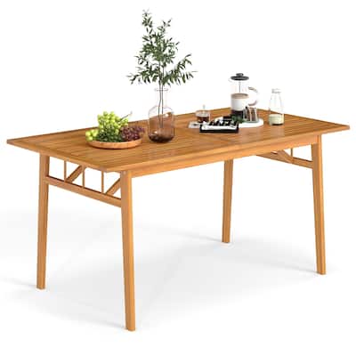 Gymax 63'' Acacia Wood Dining Table for 6 People Heavy-Duty Indoor