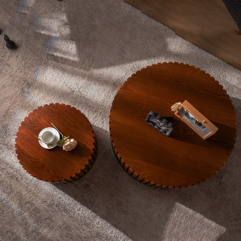 Round Wood Coffee Table for Living Room
