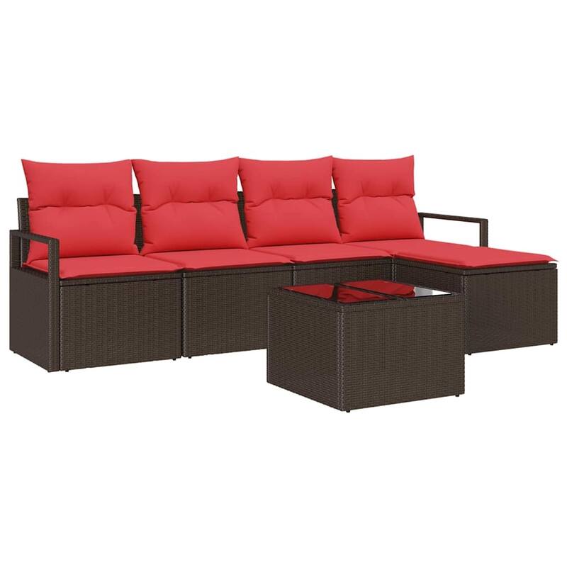 vidaXL 5/6 Garden Sofa Set with Cushions Black/Brown/Grey Poly Rattan - 90.6 x 24.4 x 27.2