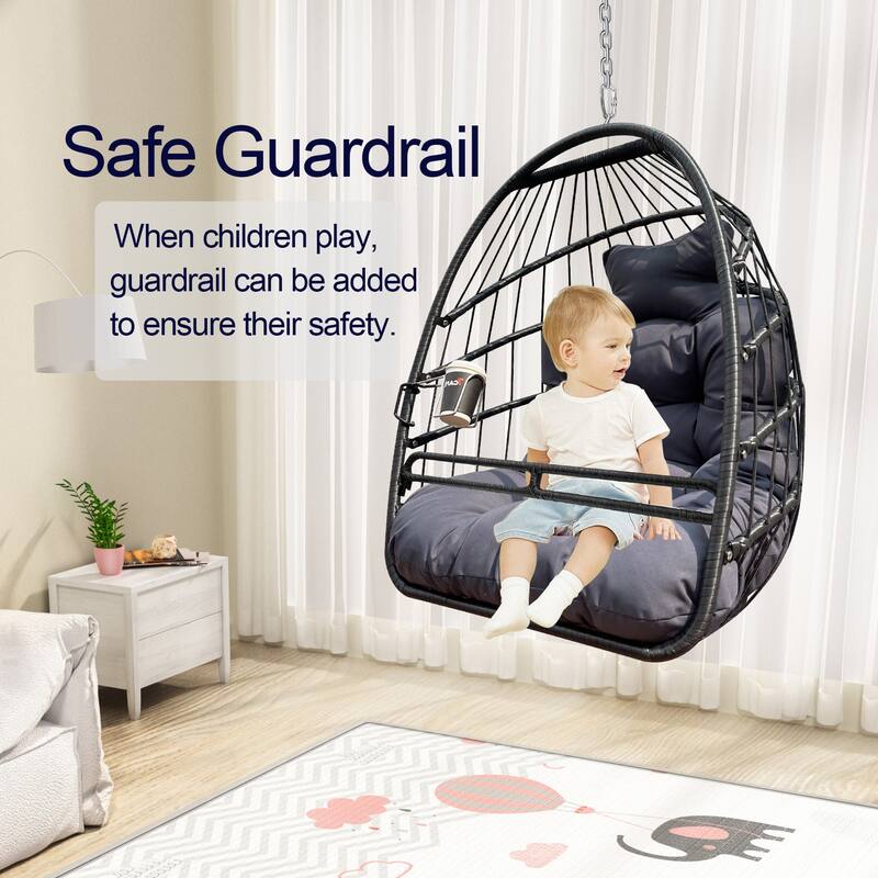 Swing Hammock Egg Basket Chairs, UV Resistant Cushion Hanging Chair, Foldable Frame Ceiling Rattan Chair