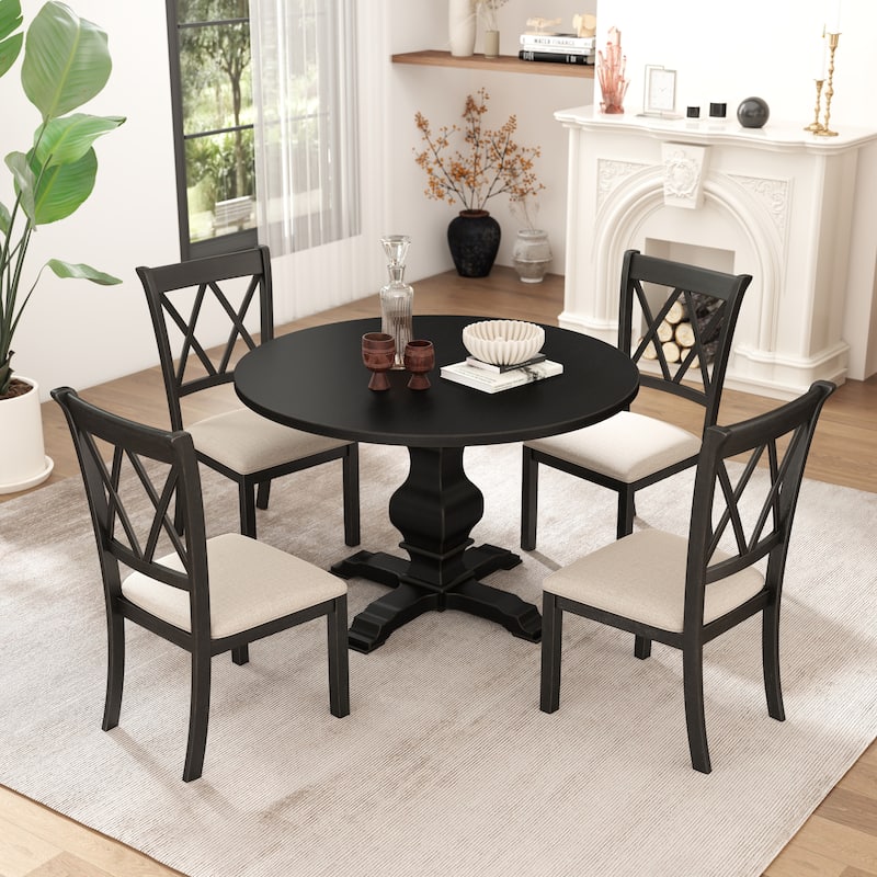 Roundhill Furniture Havre 5-Piece Pedestal Round Dining Set