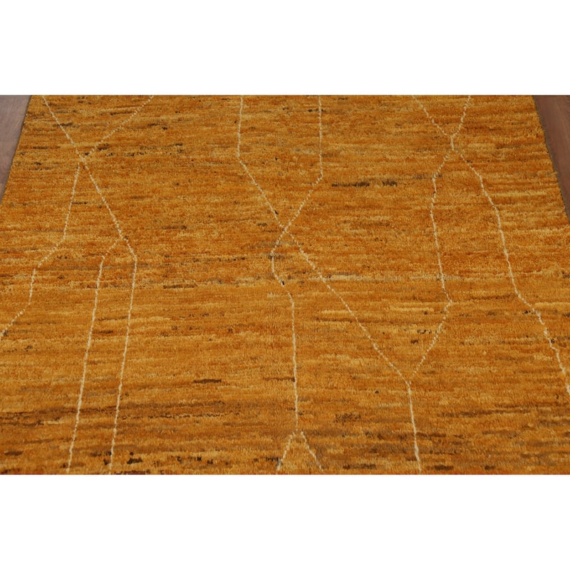 Moroccan Oriental Area Rug Hand-Knotted Orange Tribal Wool Carpet - 5'6" x 7'6"