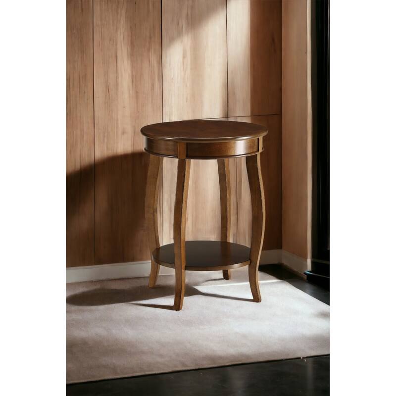 Charming Walnut Finish Accent Table with Open Shelf Storage