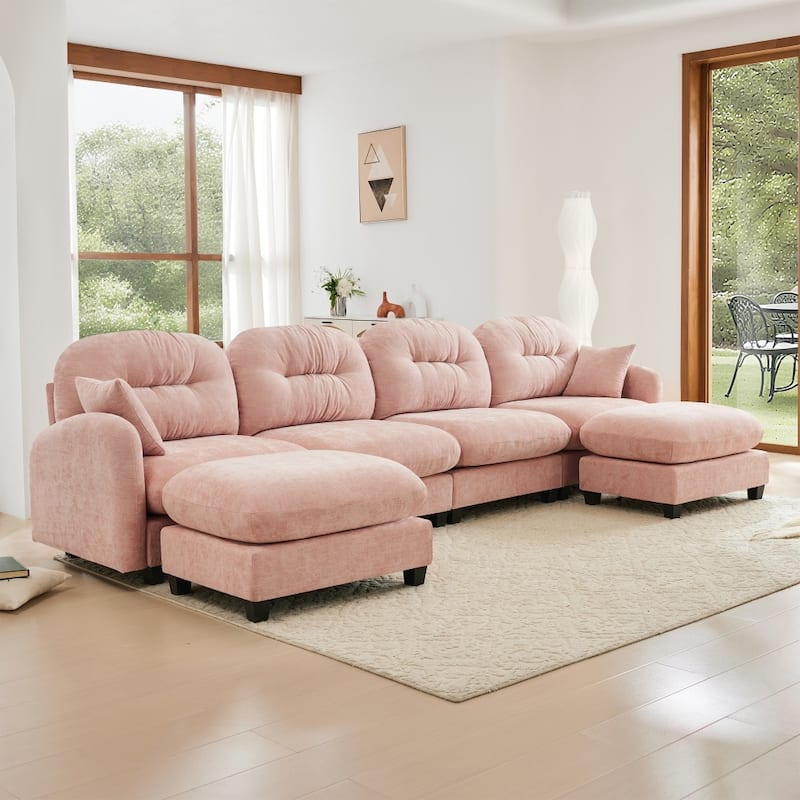 140" Premium Modular Chenille Sectional U-shaped Sofa with Movable Ottomans