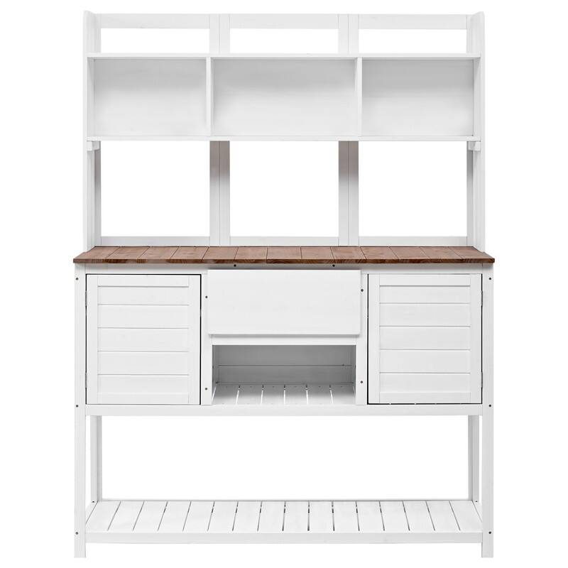 Potting Bench Garden Workstation with Hutch, Drawer & Adjustable Shelves, 50.2x19.7x66.1 Inch Outdoor Garden Work Table